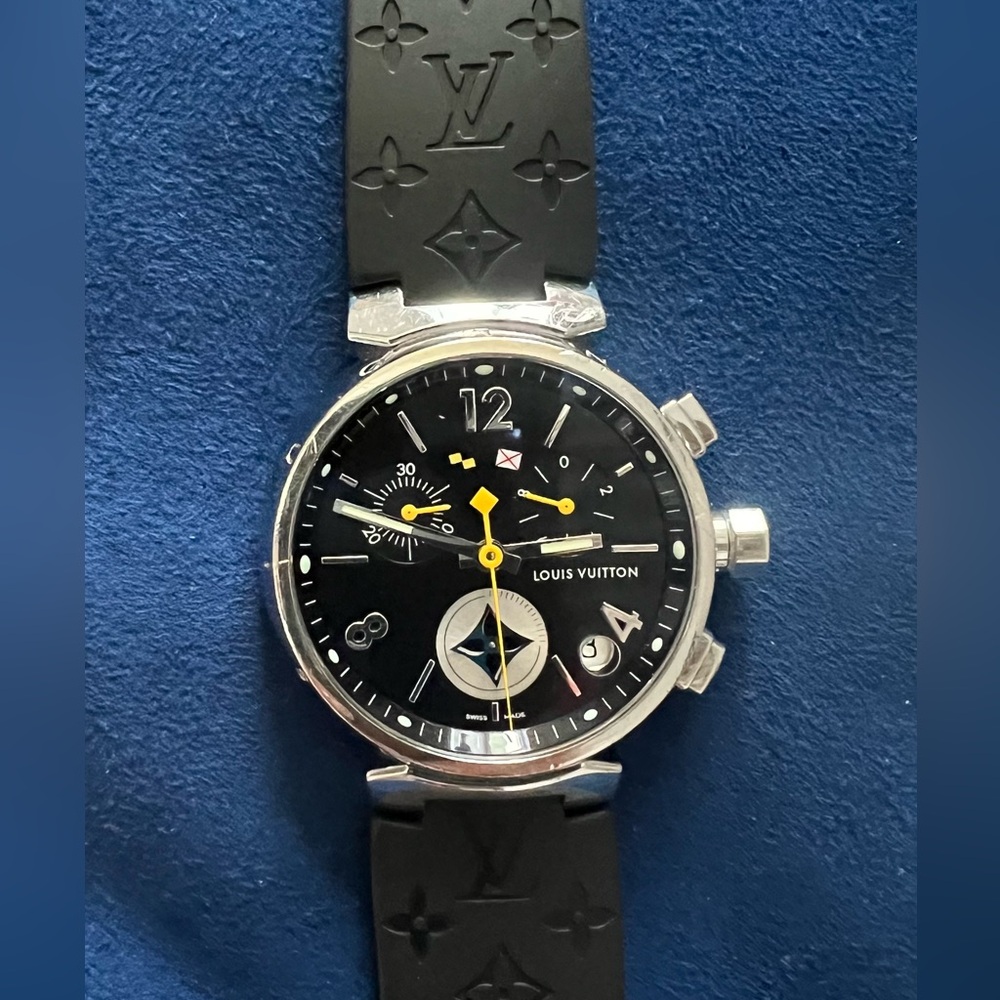 Louis Vuitton Black Dial Chronograph Watch with Yellow Accents